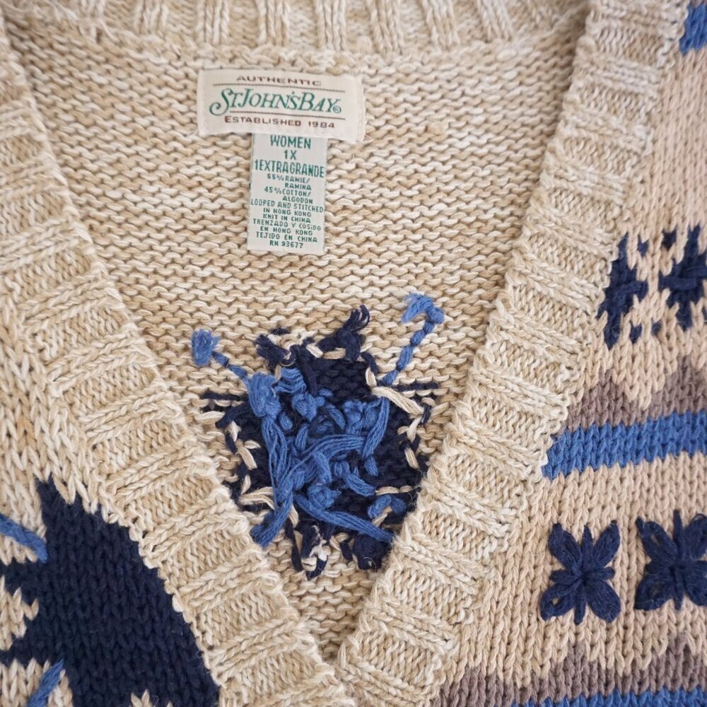 Vintage St Johns Bay Ramie Cotton Knit Vest Eclectic Grandpa Southwestern 1X - Picture 7 of 10